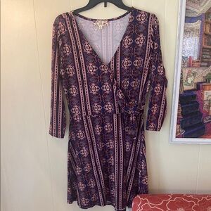 Pink Rose Faux Wrap Dress